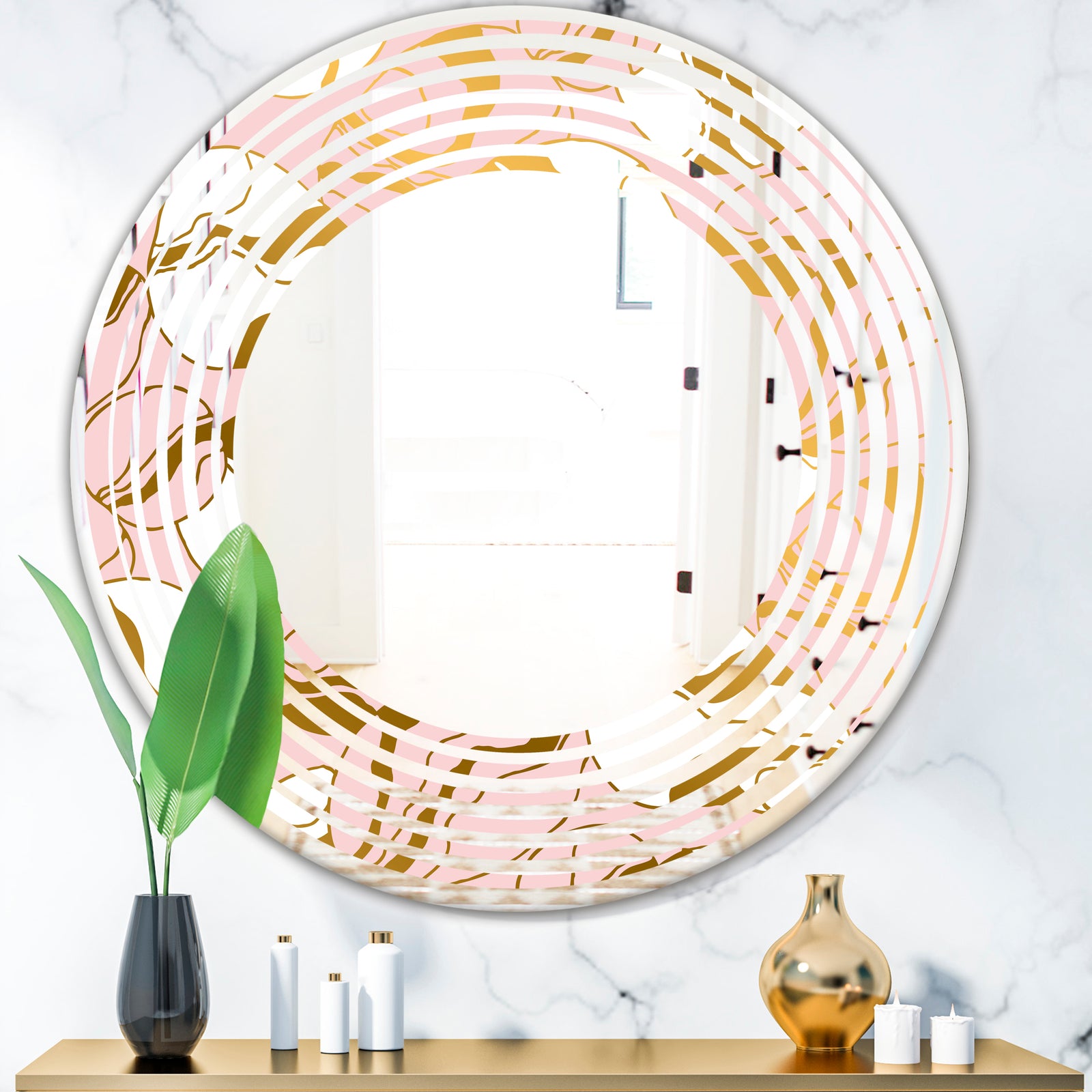 Golden Marble II - Modern Round or Oval Wall Mirror - Wave