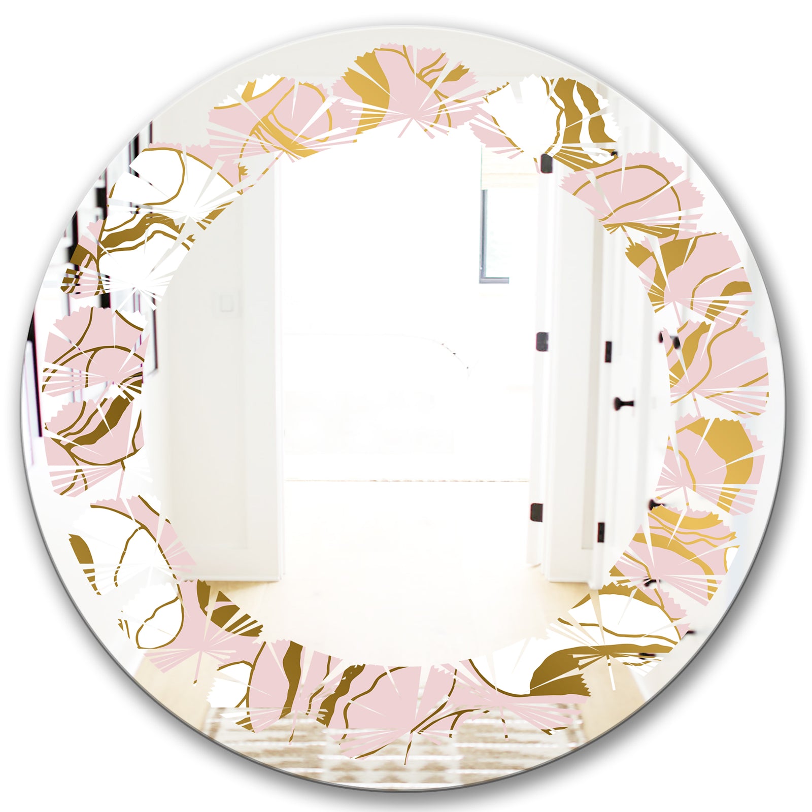 Golden Marble II - Modern Round or Oval Wall Mirror - Leaves