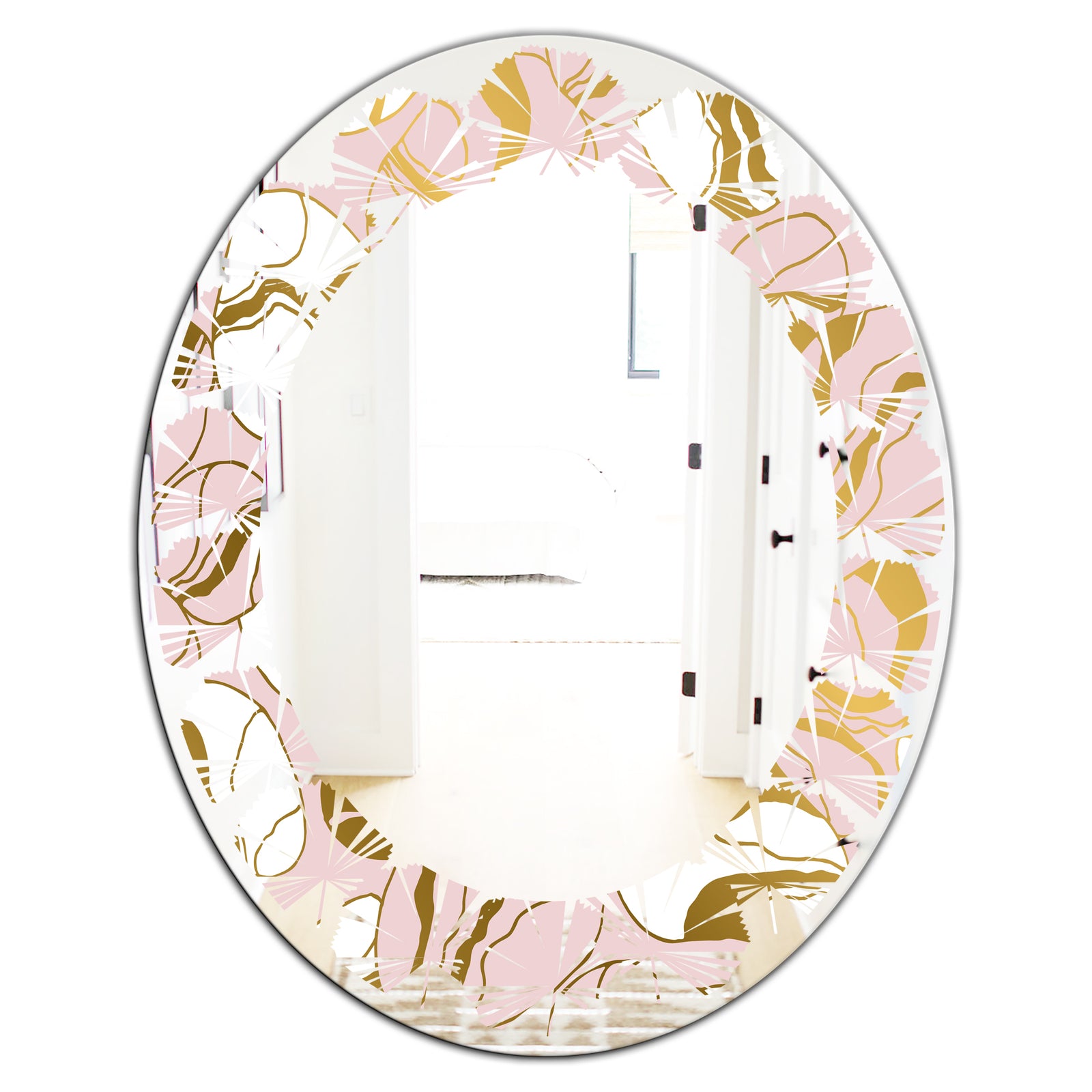 Golden Marble II - Modern Round or Oval Wall Mirror - Leaves