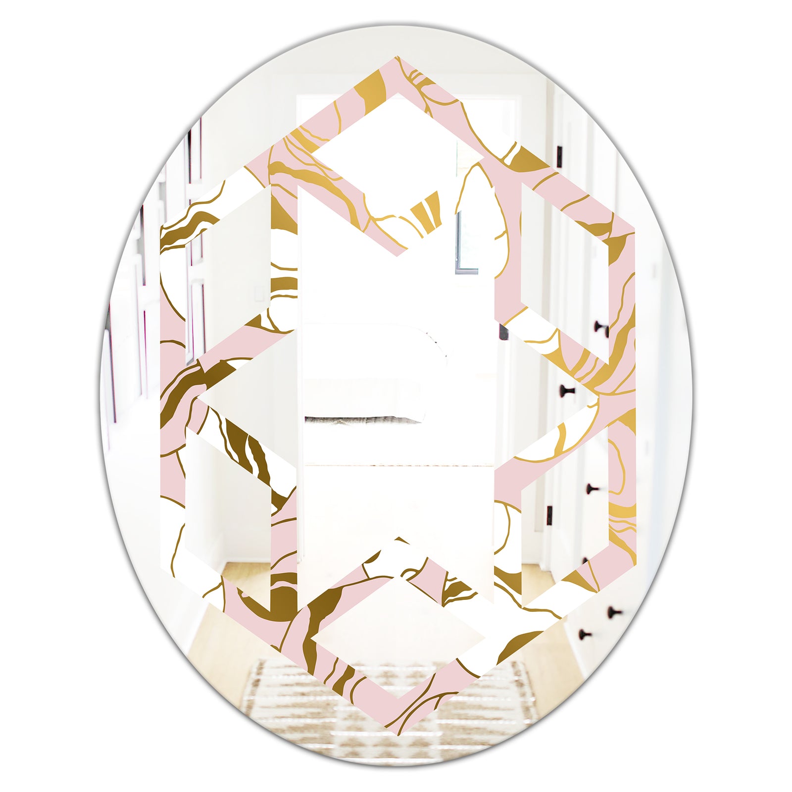 Golden Marble II - Modern Round or Oval Wall Mirror - Hexagon Star