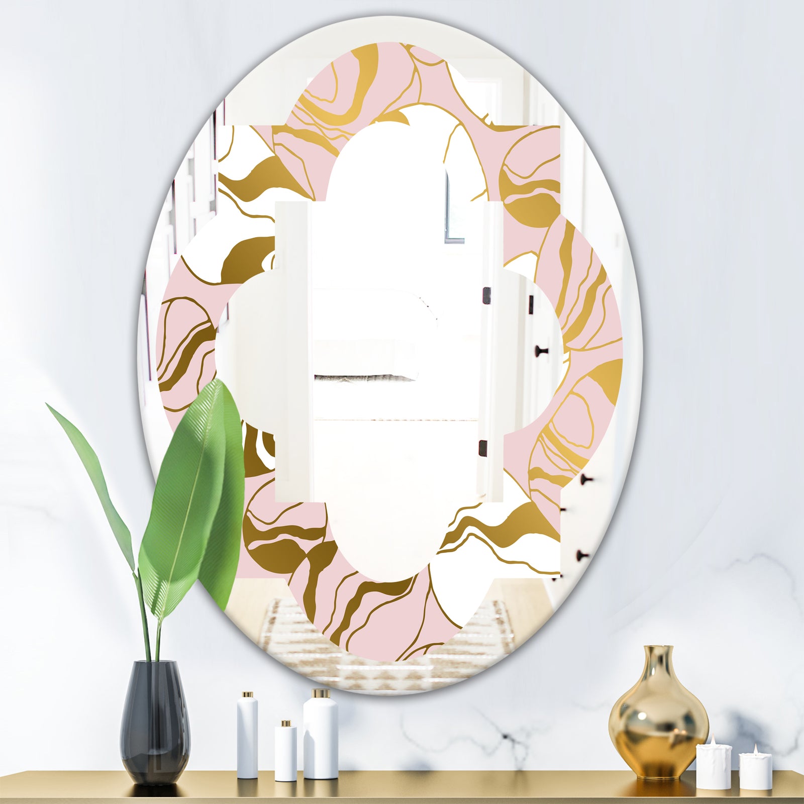 Golden Marble II - Modern Round or Oval Wall Mirror - Quatrefoil