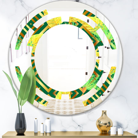 Tropical Gold Luxury Pattern II - Modern Round or Oval Wall Mirror - Space