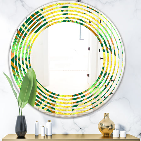 Tropical Gold Luxury Pattern II - Modern Round or Oval Wall Mirror - Wave