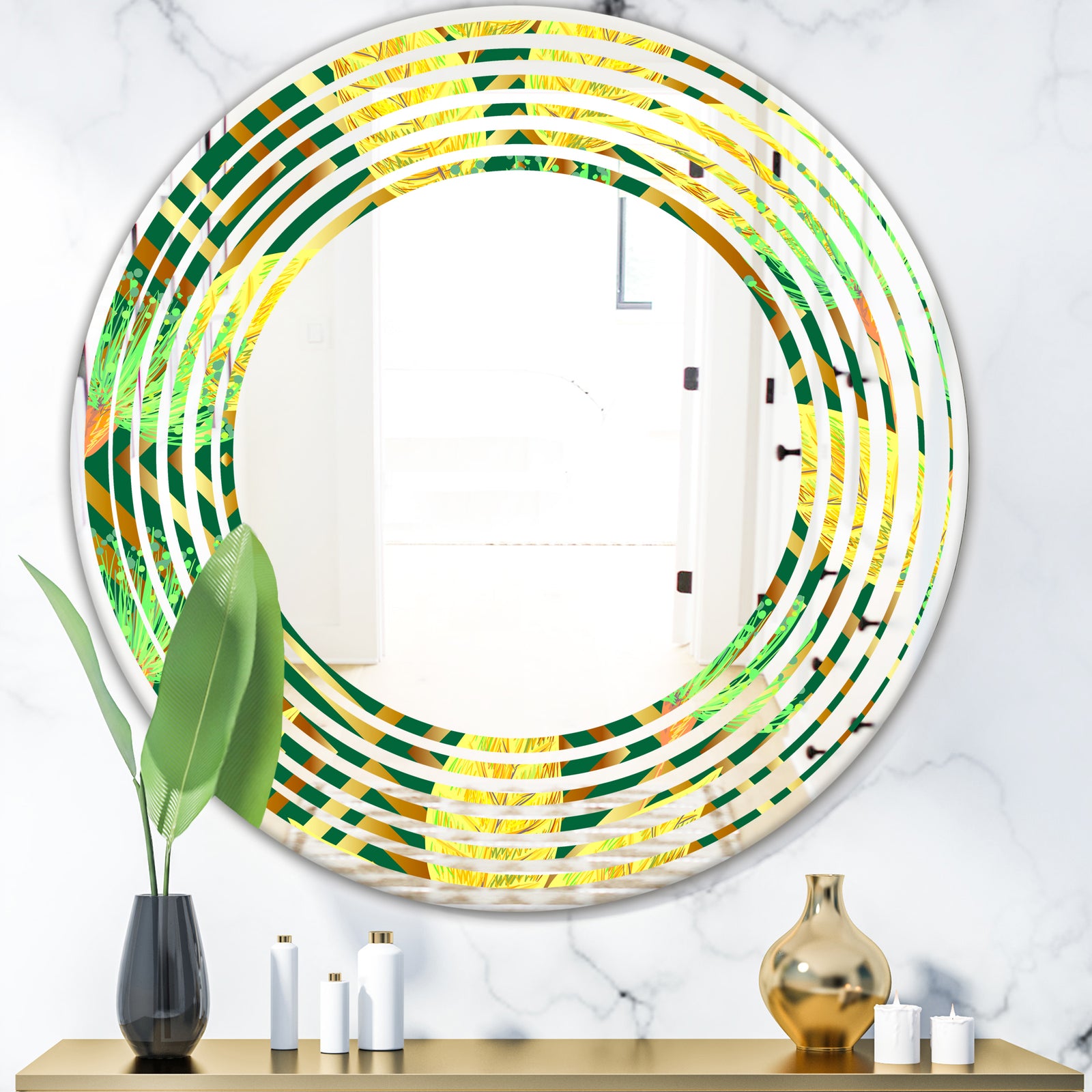 Tropical Gold Luxury Pattern II - Modern Round or Oval Wall Mirror - Wave