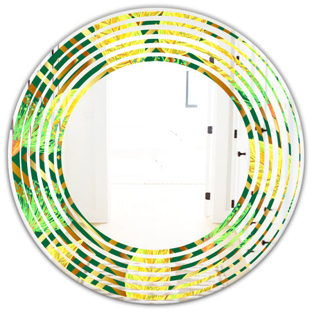 Tropical Gold Luxury Pattern II - Modern Round or Oval Wall Mirror - Wave