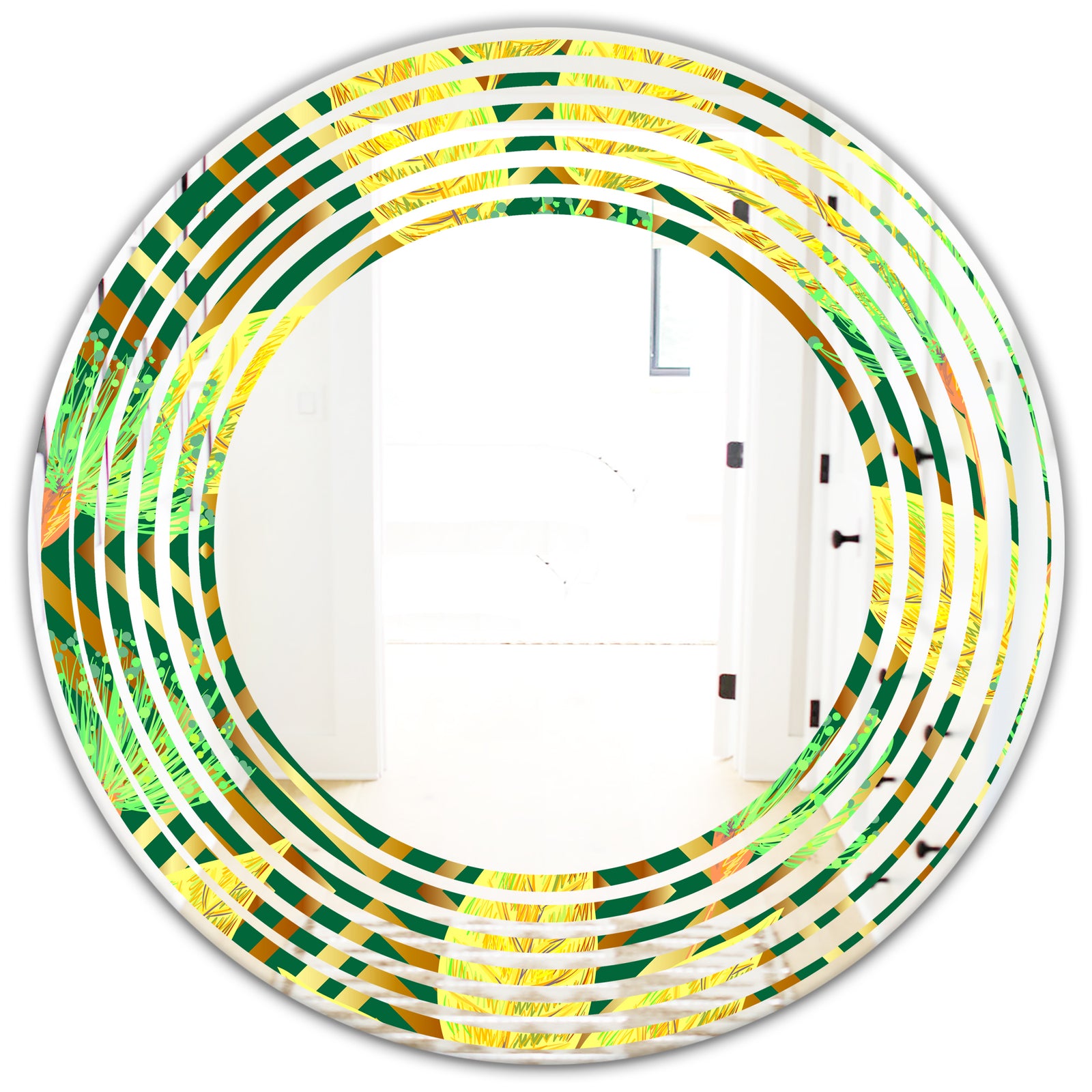 Tropical Gold Luxury Pattern II - Modern Round or Oval Wall Mirror - Wave