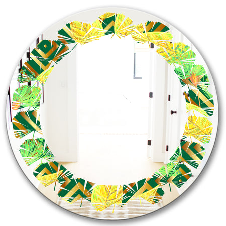 Tropical Gold Luxury Pattern II - Modern Round or Oval Wall Mirror - Leaves
