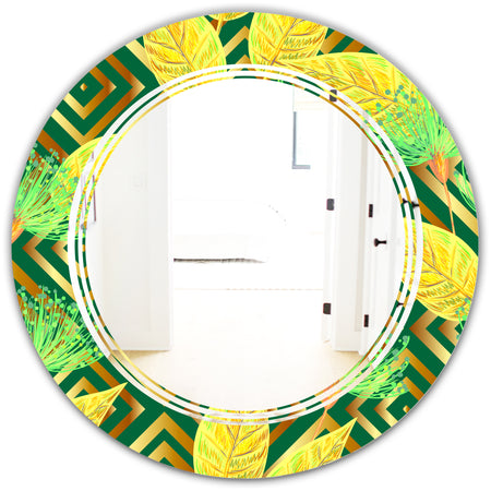 Tropical Gold Luxury Pattern II - Modern Round or Oval Wall Mirror - Triple C