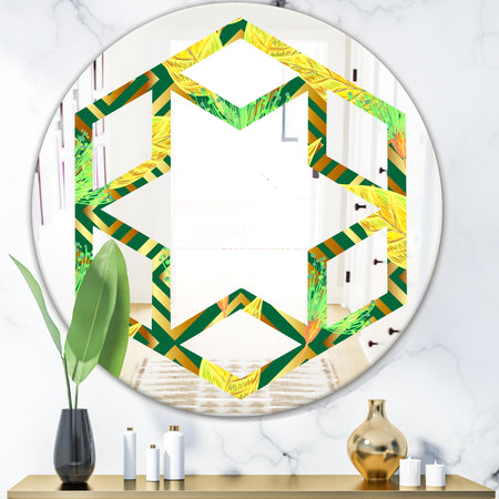 Tropical Gold Luxury Pattern II - Modern Round or Oval Wall Mirror - Hexagon Star