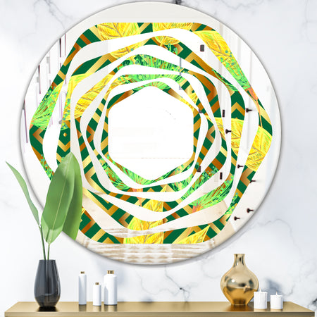 Tropical Gold Luxury Pattern II - Modern Round or Oval Wall Mirror - Whirl