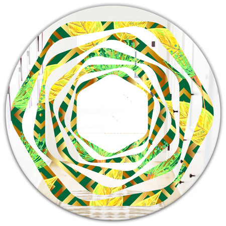 Tropical Gold Luxury Pattern II - Modern Round or Oval Wall Mirror - Whirl
