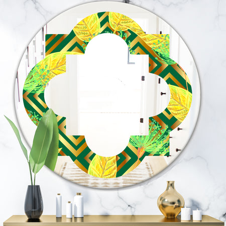 Tropical Gold Luxury Pattern II - Modern Round or Oval Wall Mirror - Quatrefoil