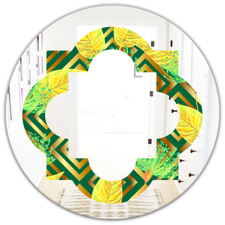 Tropical Gold Luxury Pattern II - Modern Round or Oval Wall Mirror - Quatrefoil