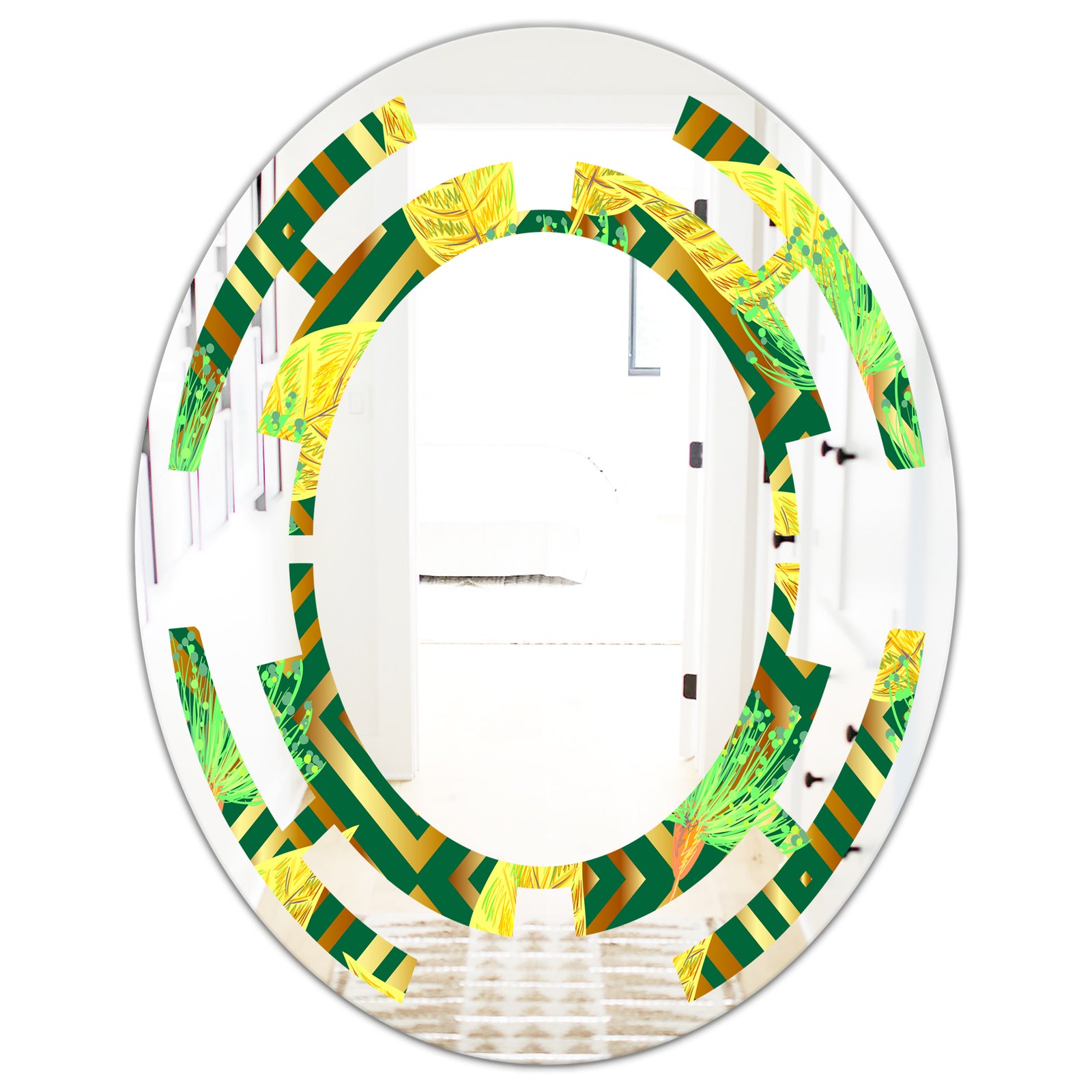 Tropical Gold Luxury Pattern II - Modern Round or Oval Wall Mirror - Space