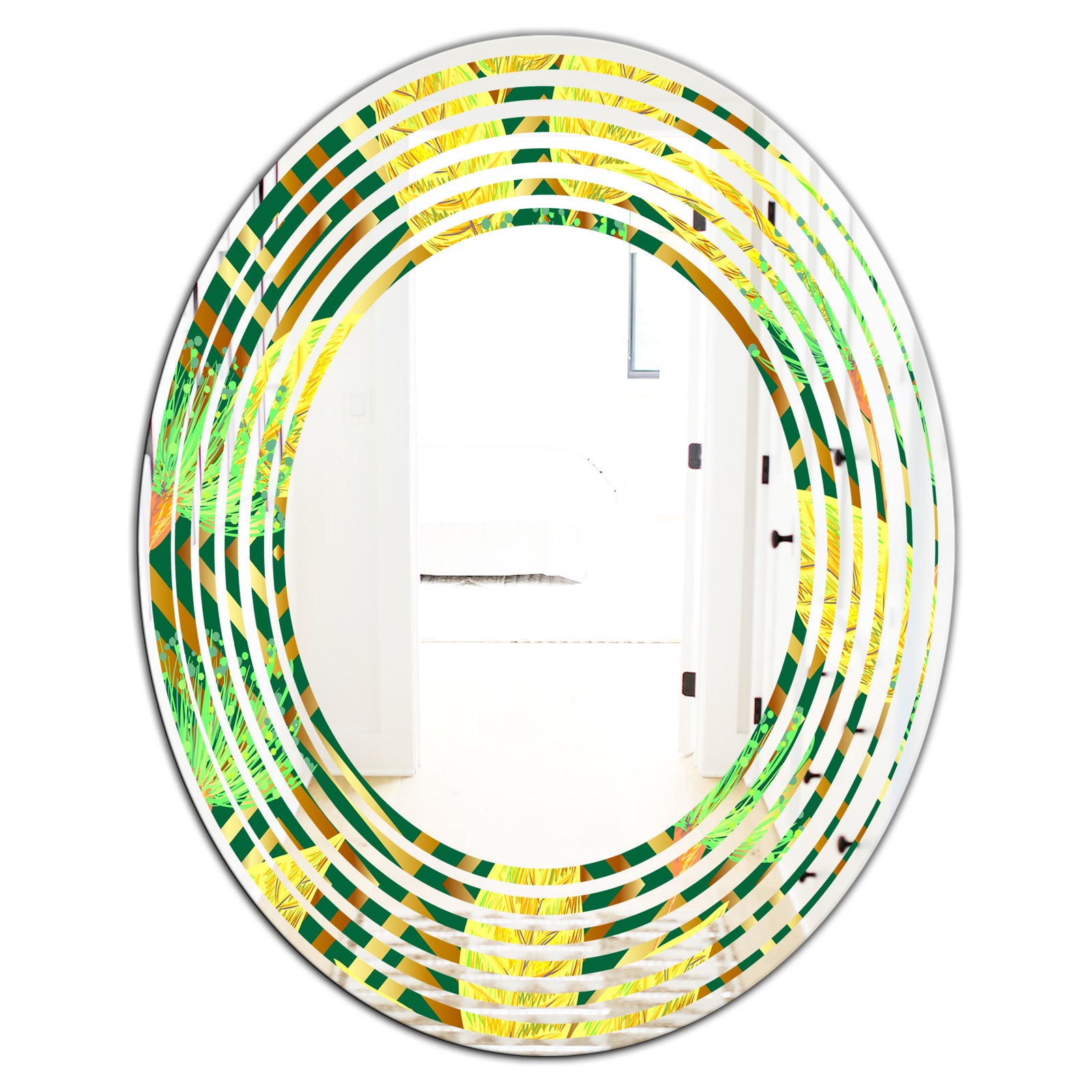Tropical Gold Luxury Pattern II - Modern Round or Oval Wall Mirror - Wave