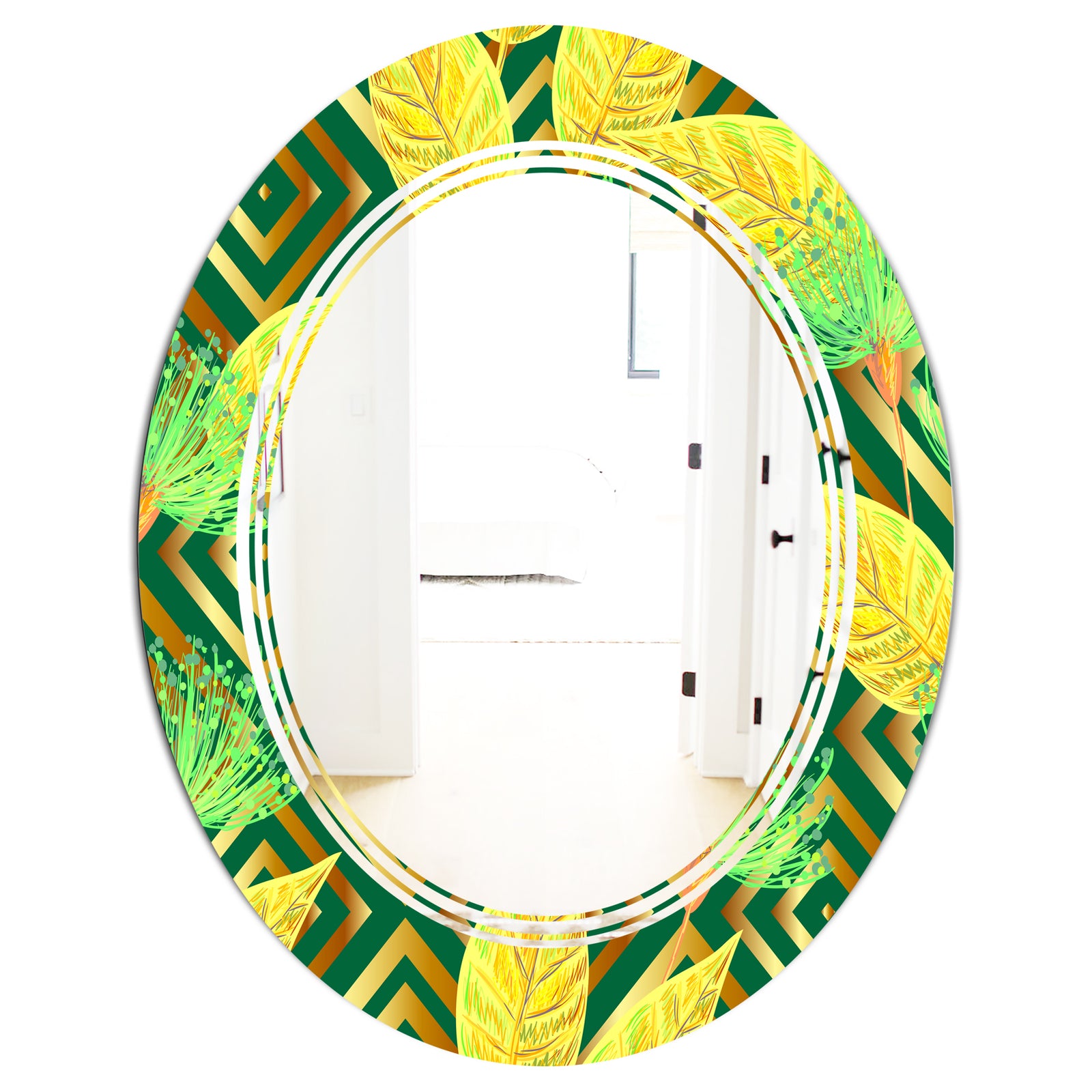 Tropical Gold Luxury Pattern II - Modern Round or Oval Wall Mirror - Triple C