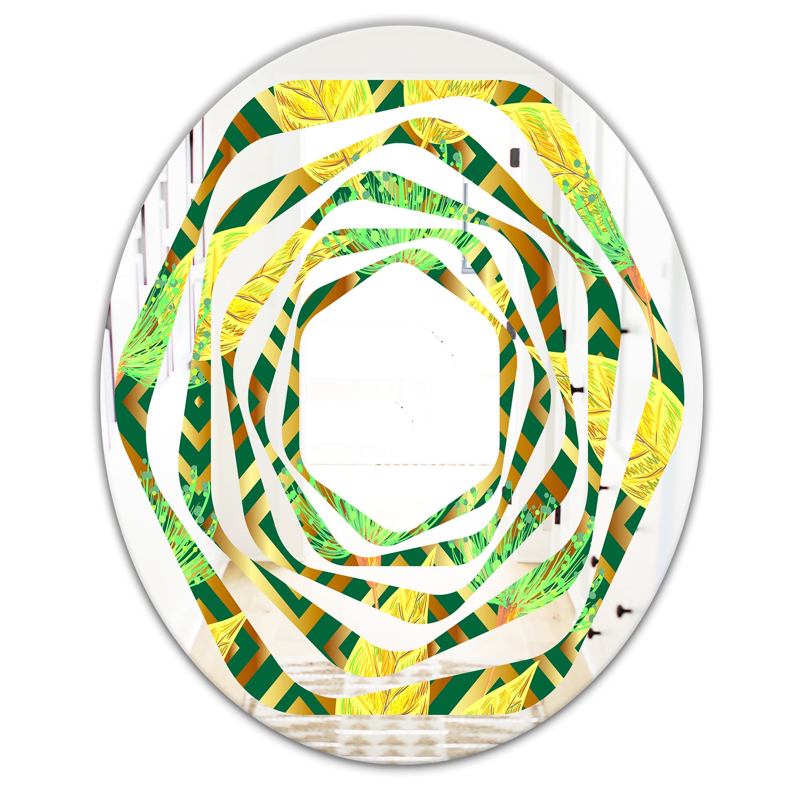 Tropical Gold Luxury Pattern II - Modern Round or Oval Wall Mirror - Whirl