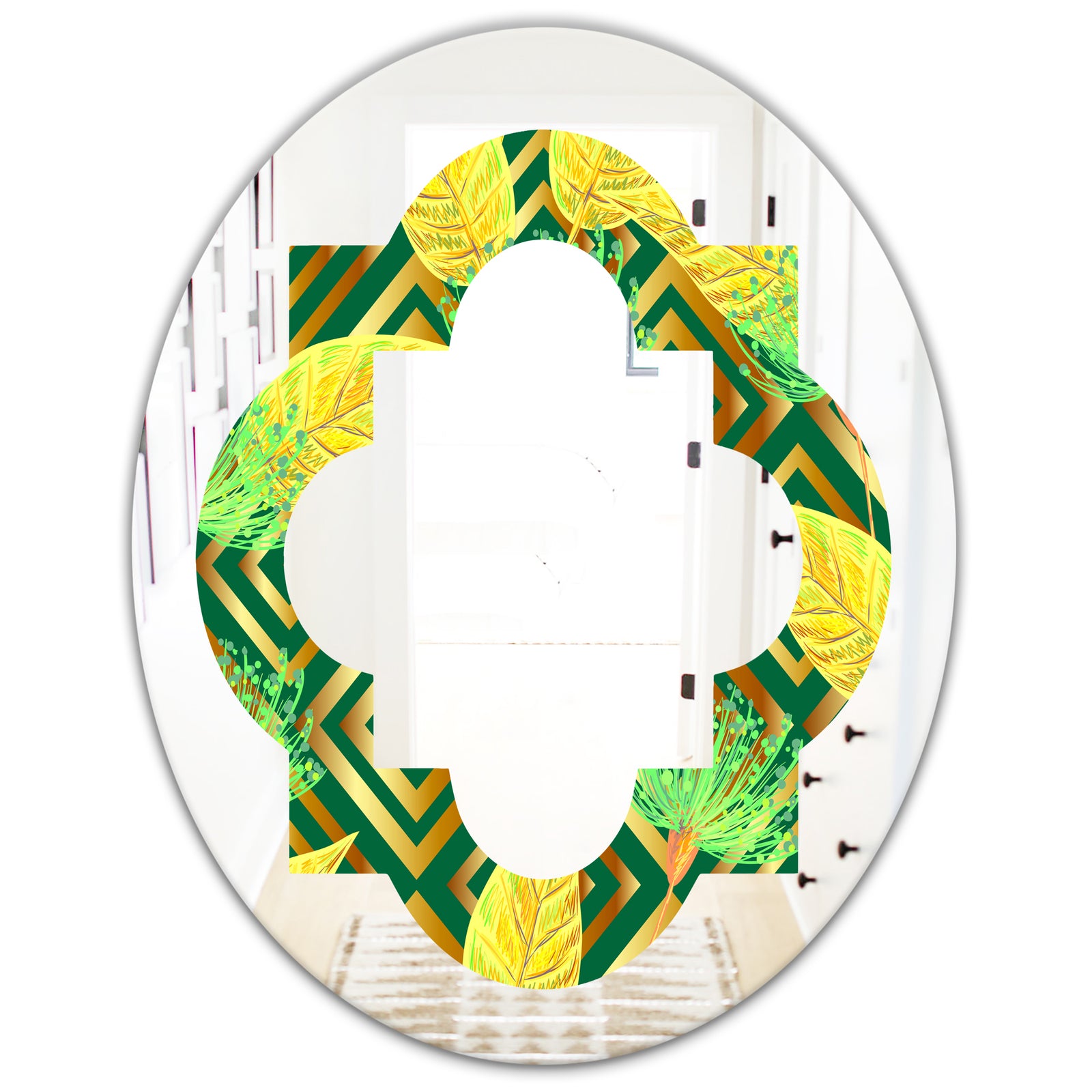 Tropical Gold Luxury Pattern II - Modern Round or Oval Wall Mirror - Quatrefoil