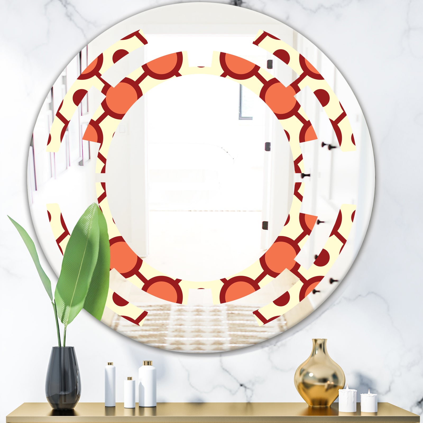 Abstract Retro Geometrical Design IX - Modern Round or Oval Wall Mirror - Space