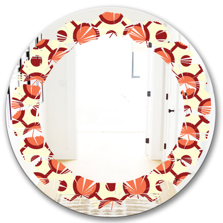 Abstract Retro Geometrical Design IX - Modern Round or Oval Wall Mirror - Leaves