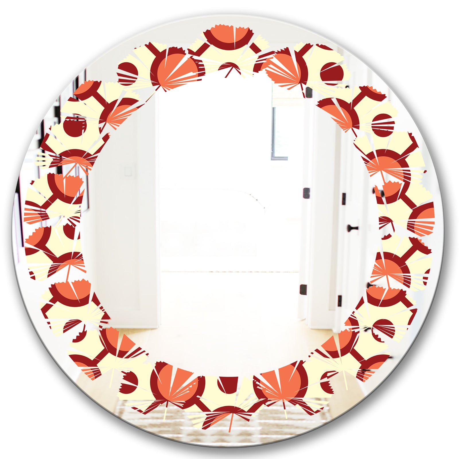 Abstract Retro Geometrical Design IX - Modern Round or Oval Wall Mirror - Leaves