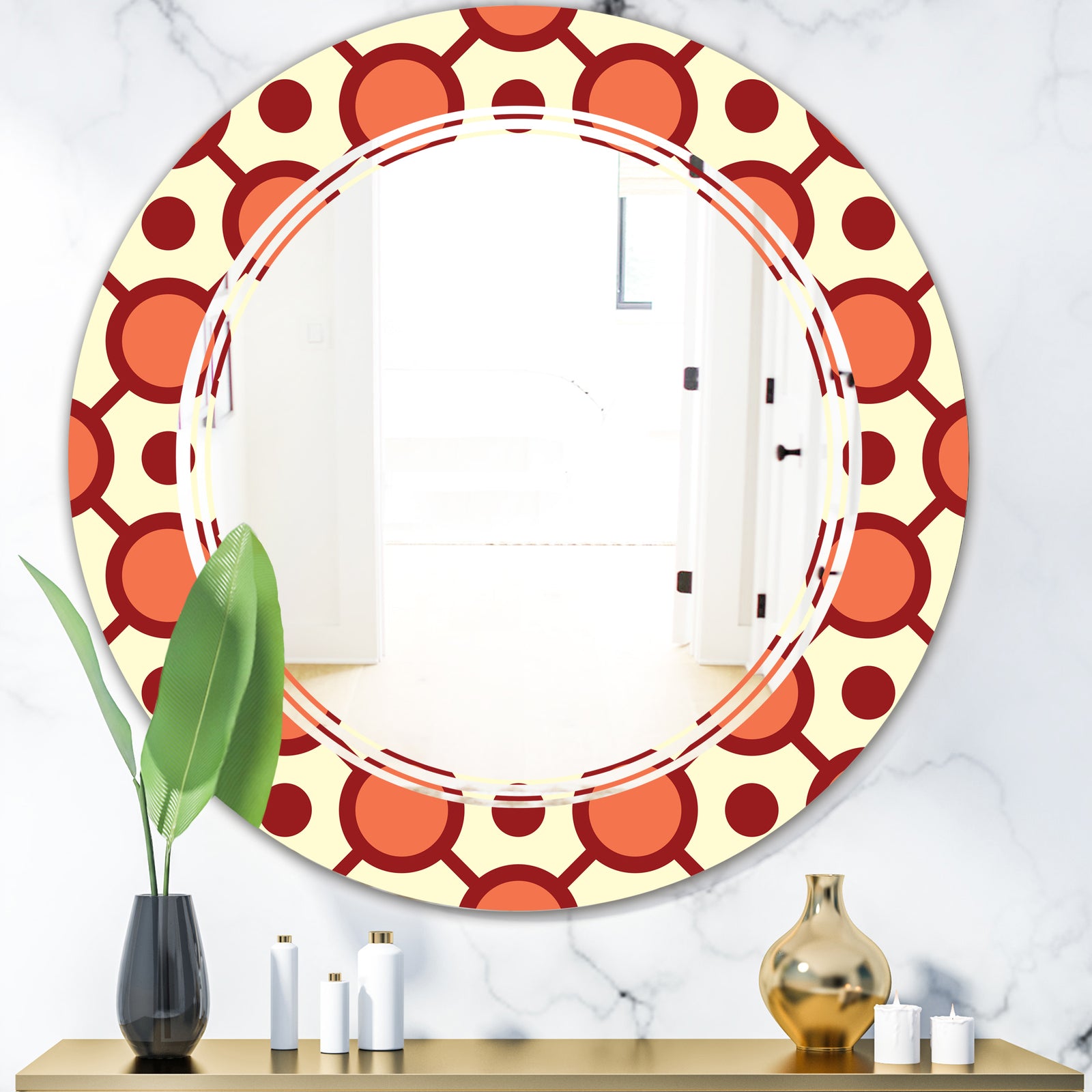 Abstract Retro Geometrical Design IX - Modern Round or Oval Wall Mirror - Triple C