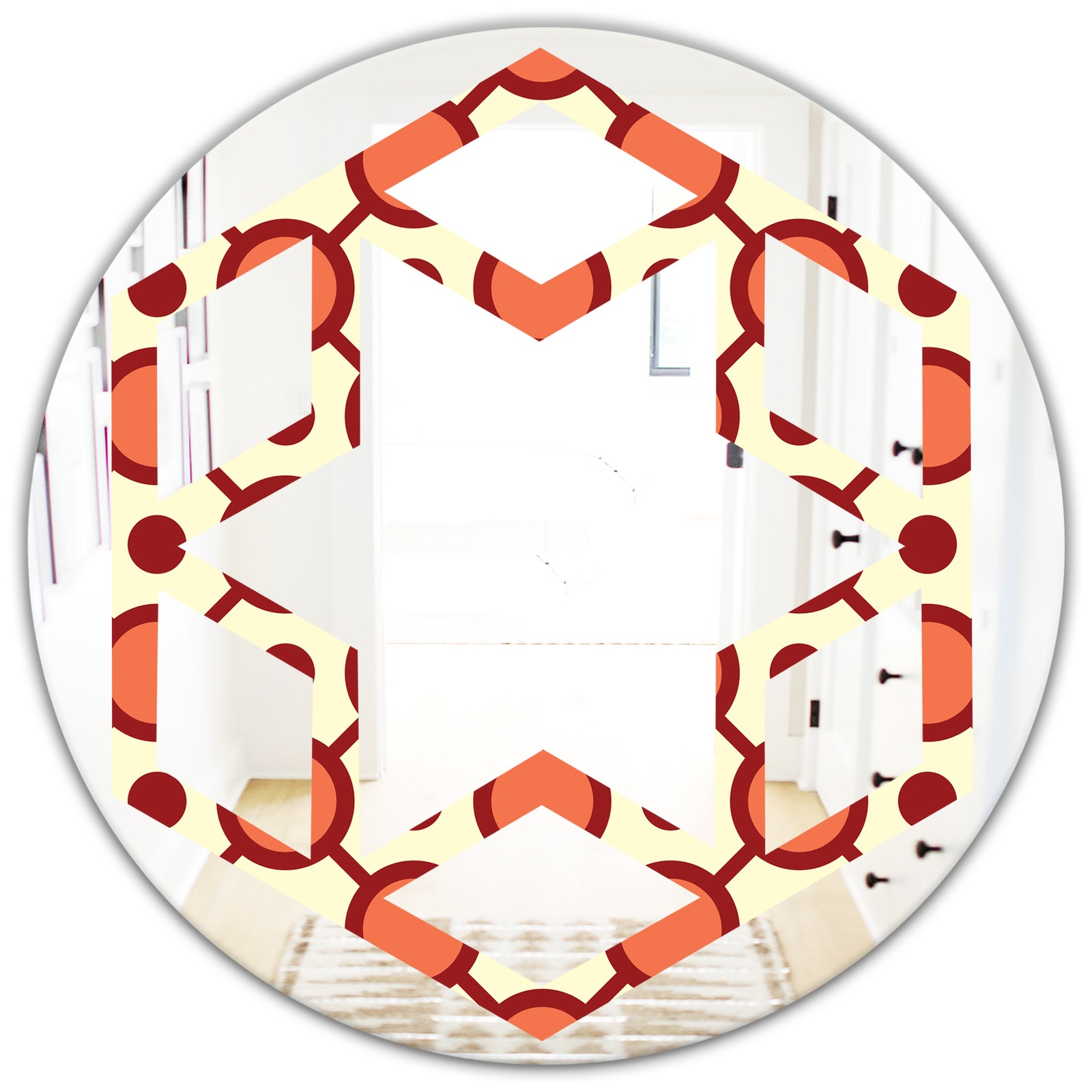 Abstract Retro Geometrical Design IX - Modern Round or Oval Wall Mirror - Hexagon Star