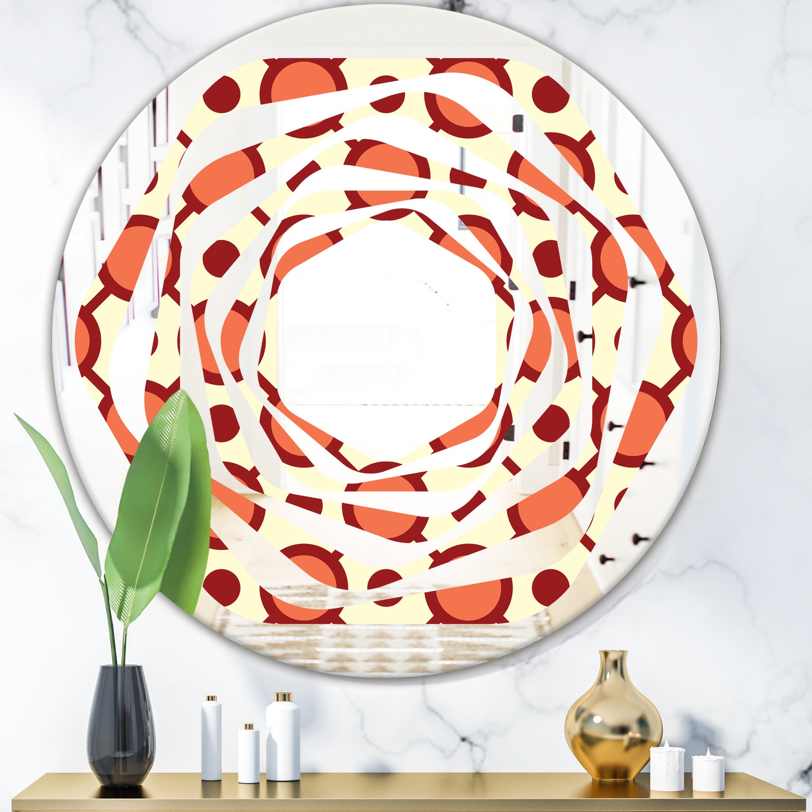 Abstract Retro Geometrical Design IX - Modern Round or Oval Wall Mirror - Whirl