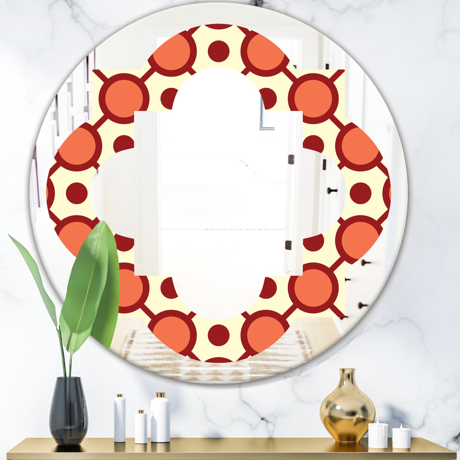 Abstract Retro Geometrical Design IX - Modern Round or Oval Wall Mirror - Quatrefoil