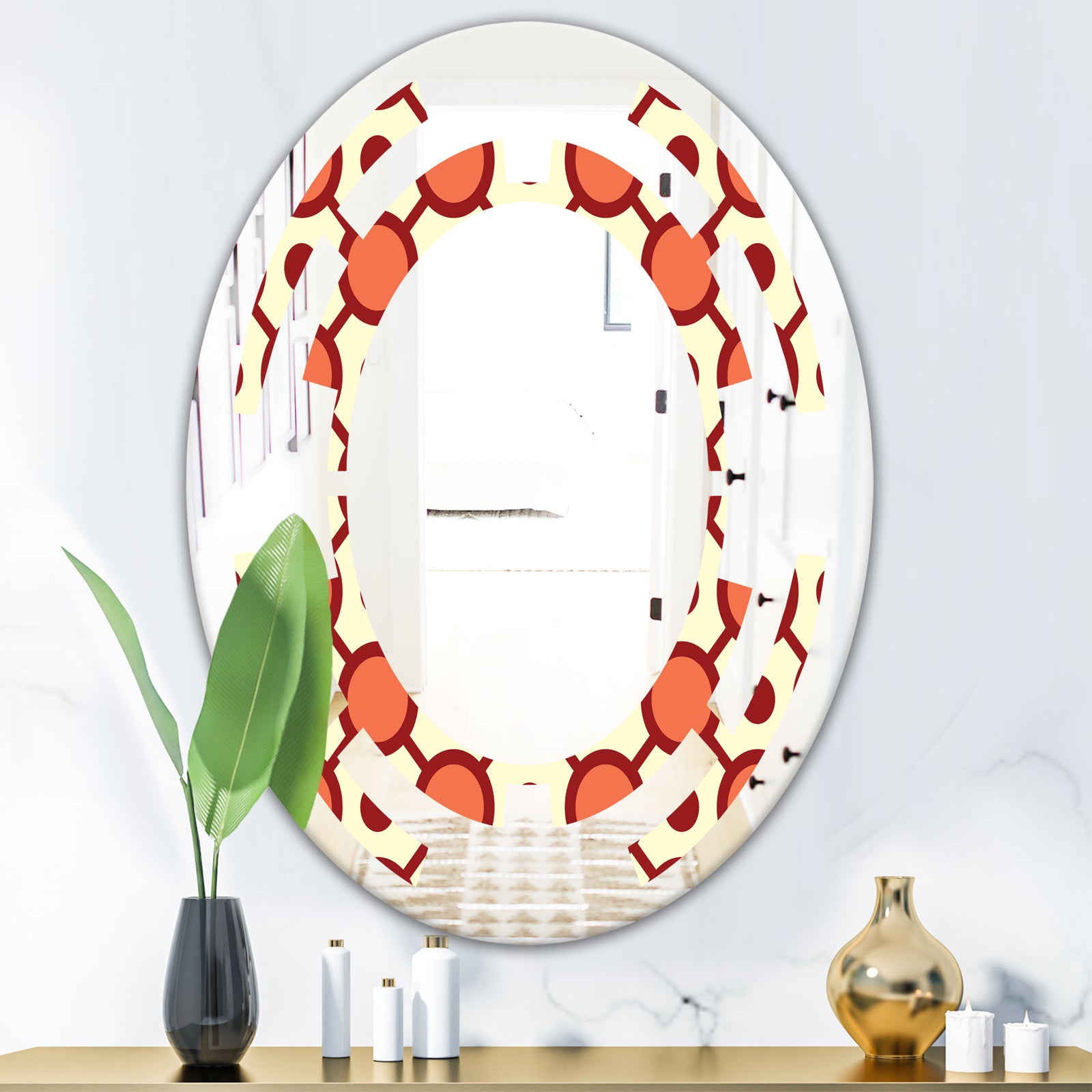 Abstract Retro Geometrical Design IX - Modern Round or Oval Wall Mirror - Space