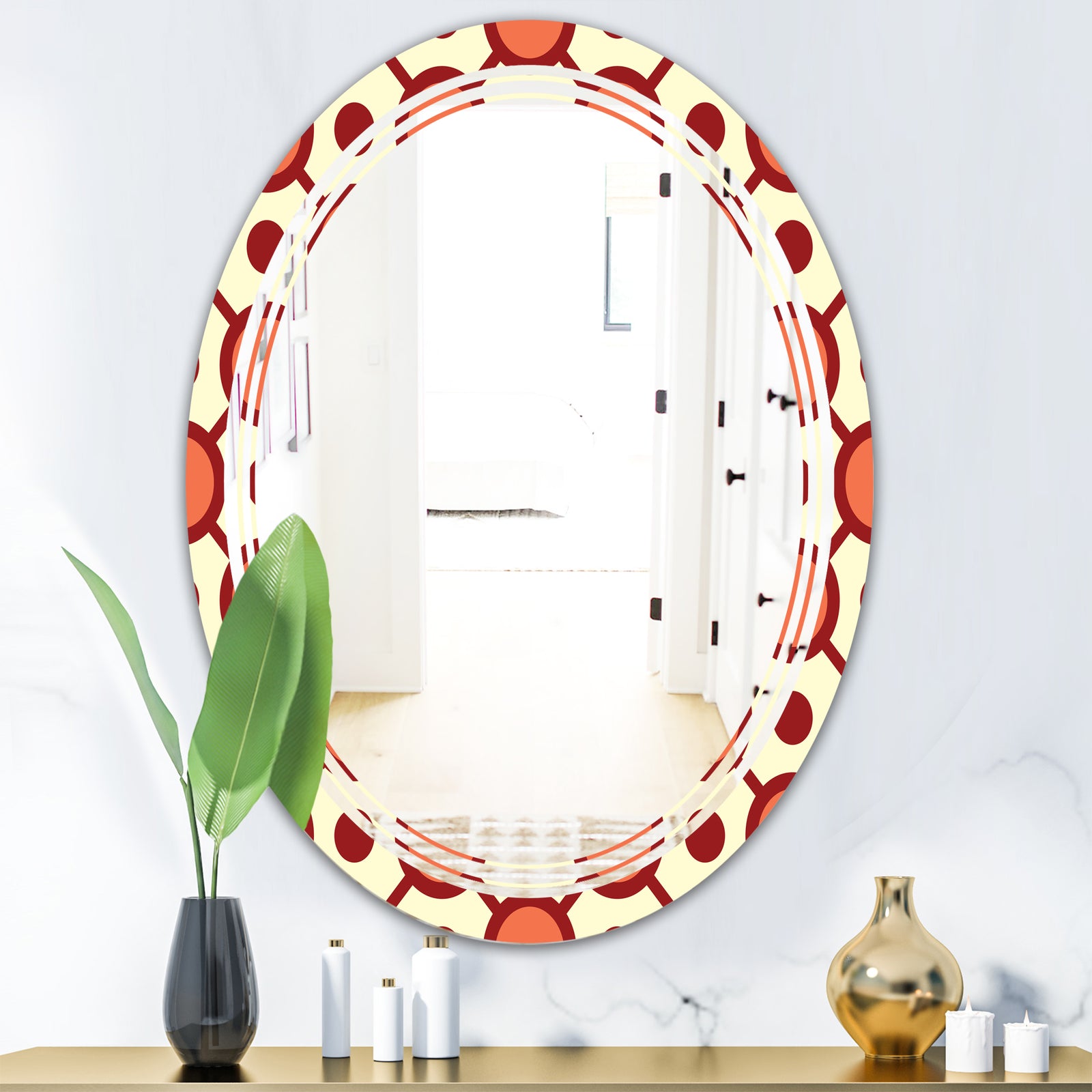 Abstract Retro Geometrical Design IX - Modern Round or Oval Wall Mirror - Triple C