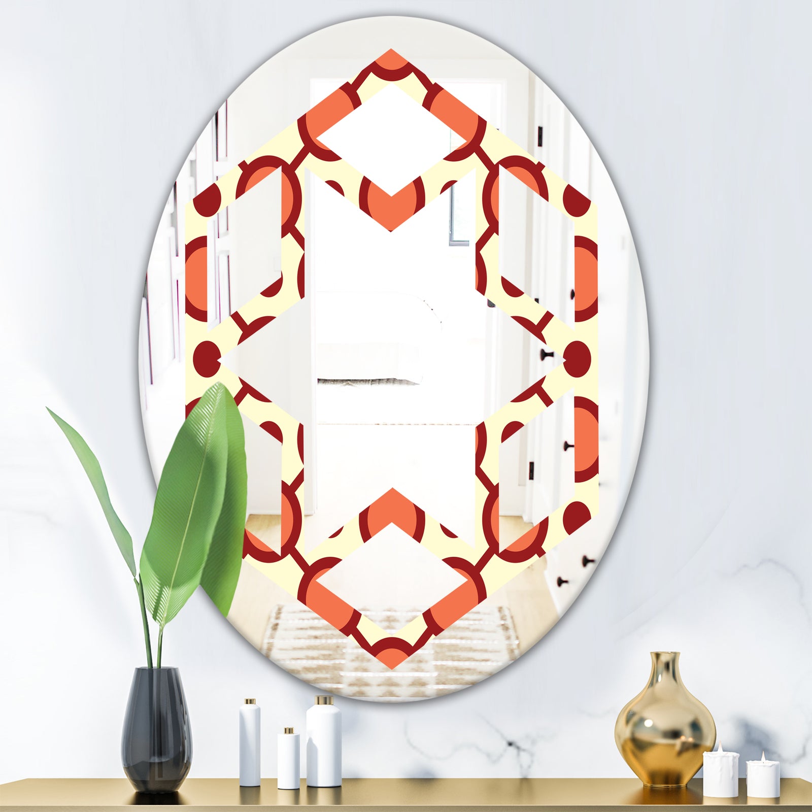 Abstract Retro Geometrical Design IX - Modern Round or Oval Wall Mirror - Hexagon Star