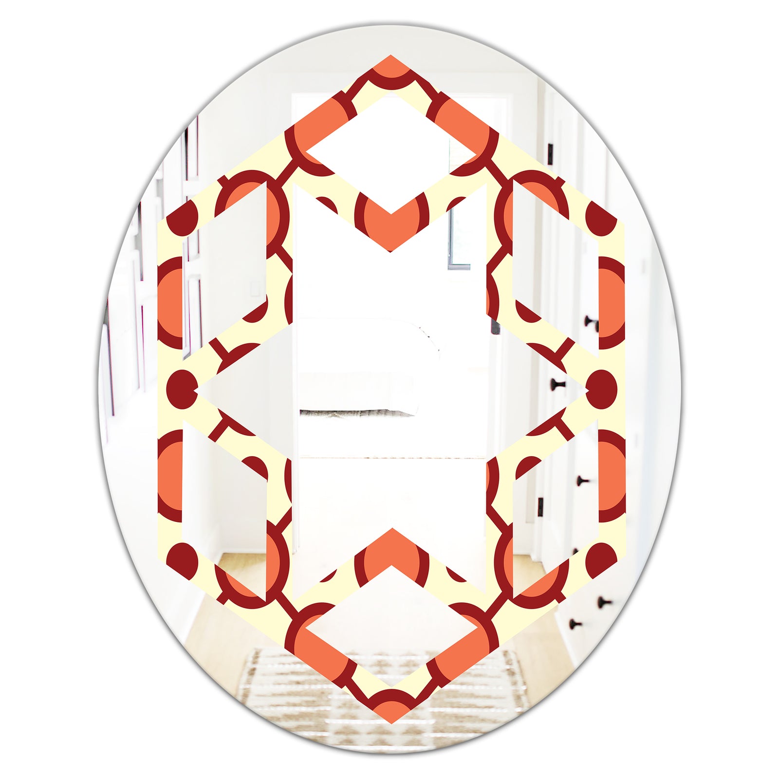 Abstract Retro Geometrical Design IX - Modern Round or Oval Wall Mirror - Hexagon Star