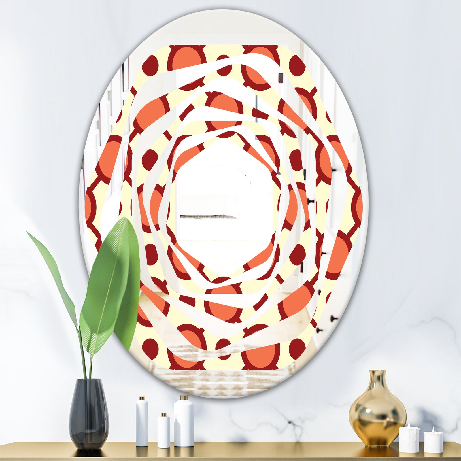 Abstract Retro Geometrical Design IX - Modern Round or Oval Wall Mirror - Whirl