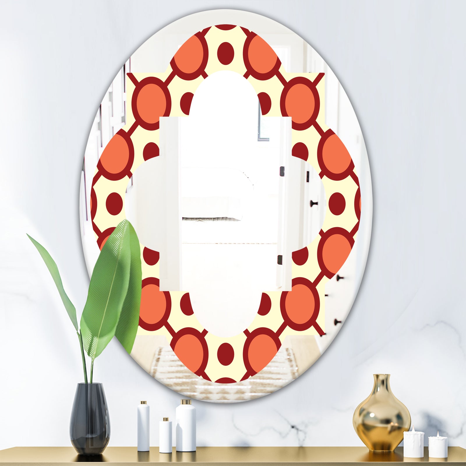 Abstract Retro Geometrical Design IX - Modern Round or Oval Wall Mirror - Quatrefoil