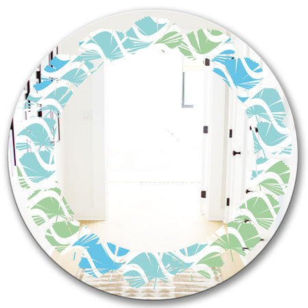 Abstract Design Retro Pattern II - Modern Round or Oval Wall Mirror - Leaves