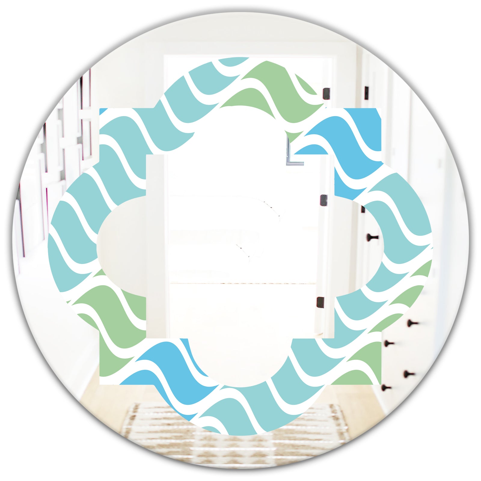 Abstract Design Retro Pattern II - Modern Round or Oval Wall Mirror - Quatrefoil