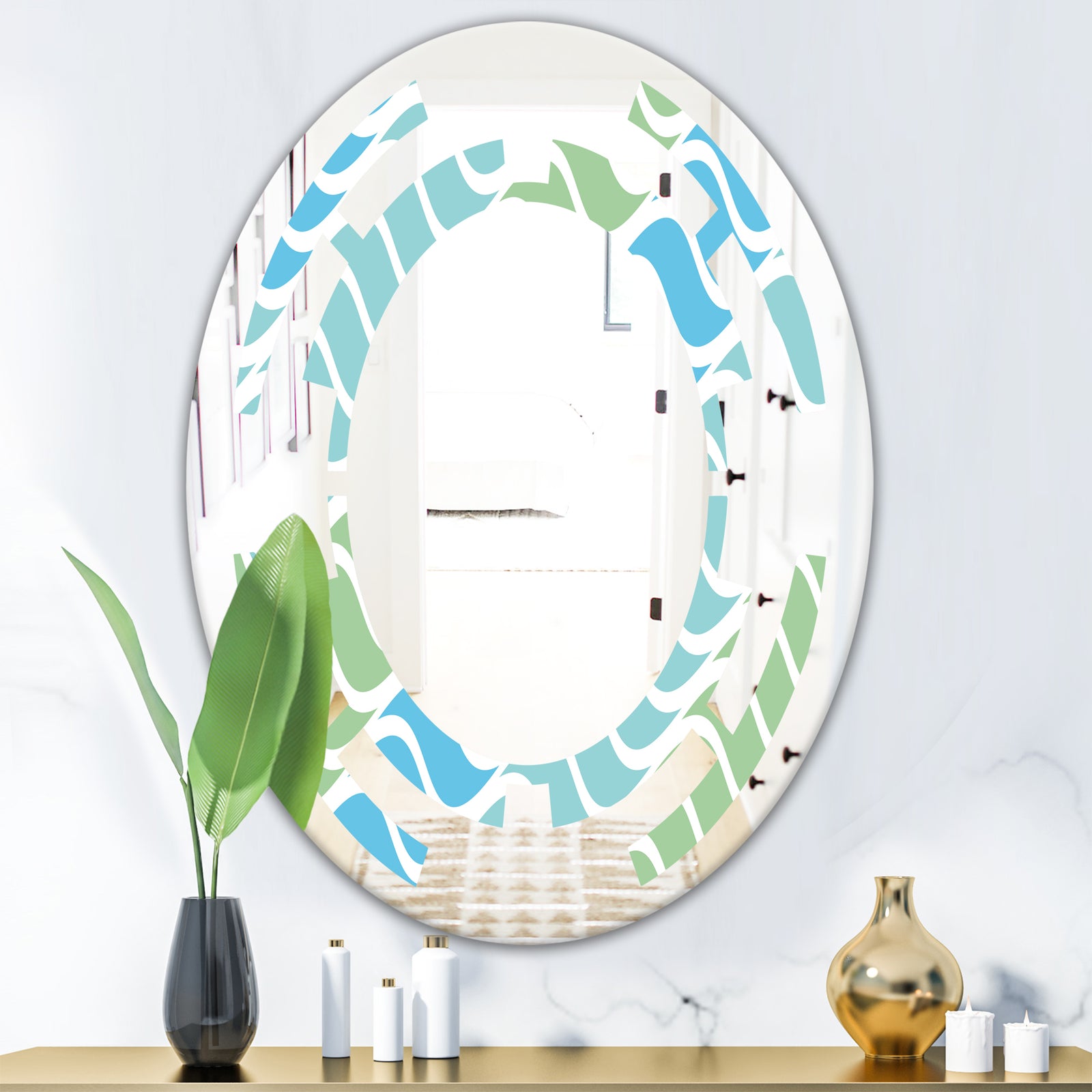 Abstract Design Retro Pattern II - Modern Round or Oval Wall Mirror - Space
