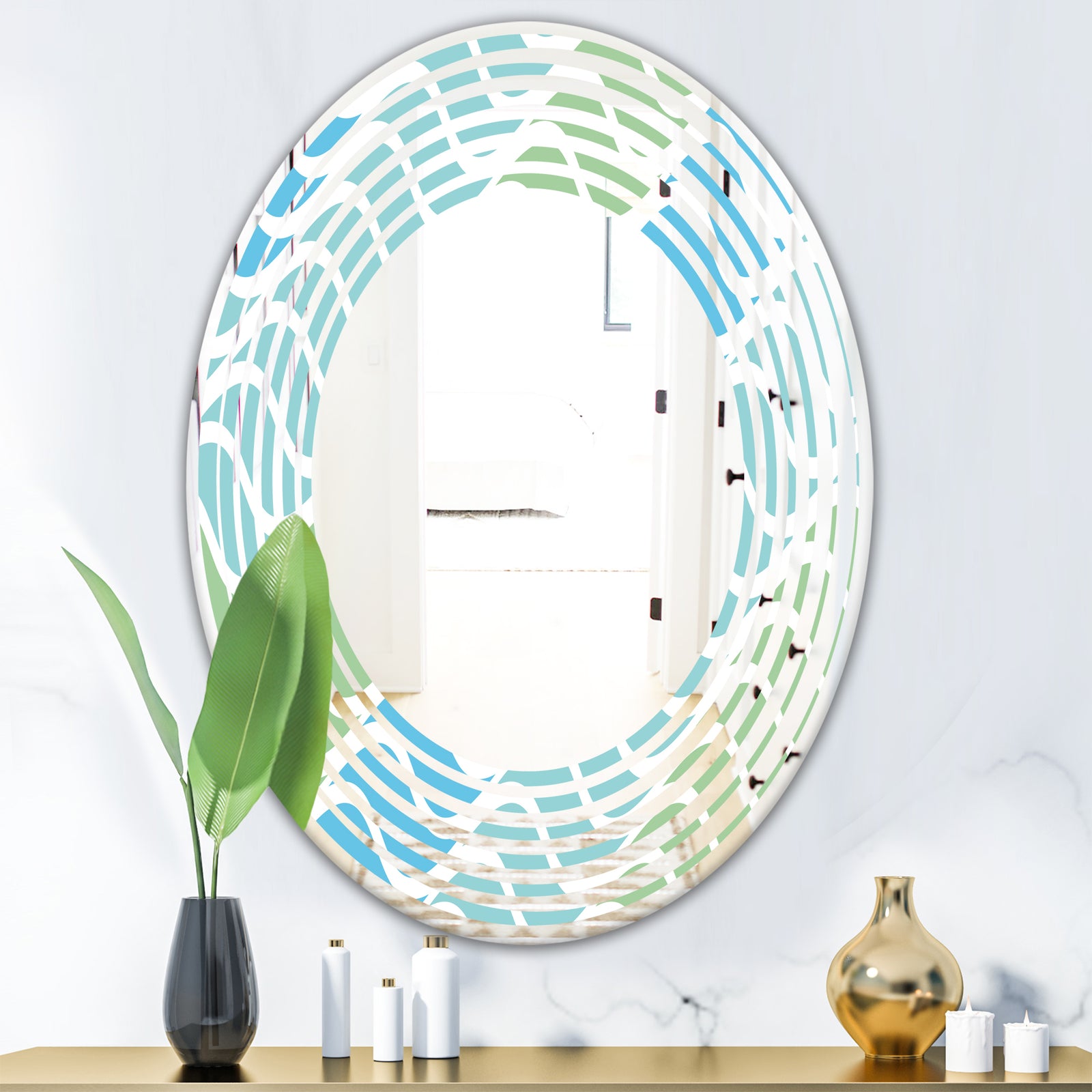 Abstract Design Retro Pattern II - Modern Round or Oval Wall Mirror - Wave