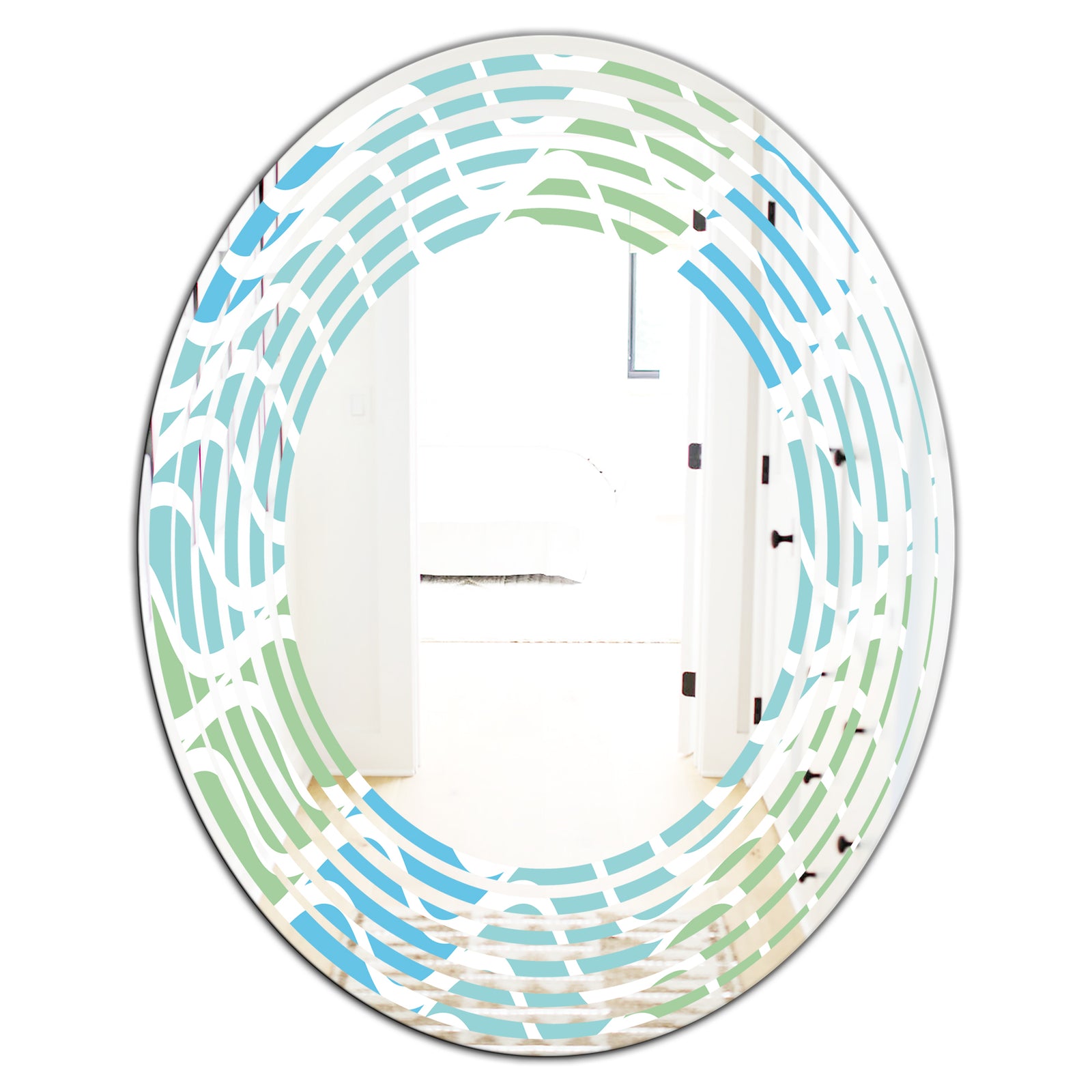 Abstract Design Retro Pattern II - Modern Round or Oval Wall Mirror - Wave