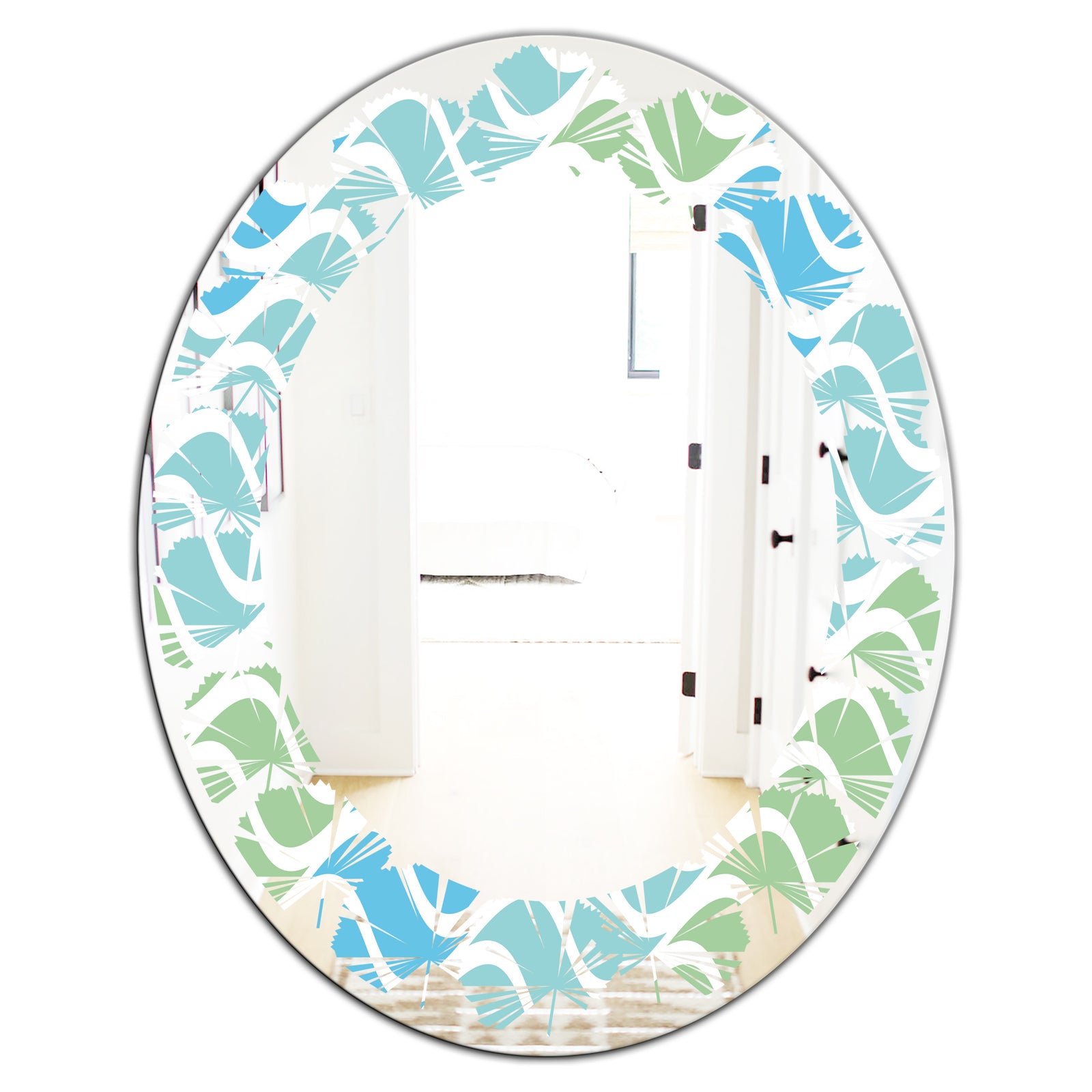 Abstract Design Retro Pattern II - Modern Round or Oval Wall Mirror - Leaves