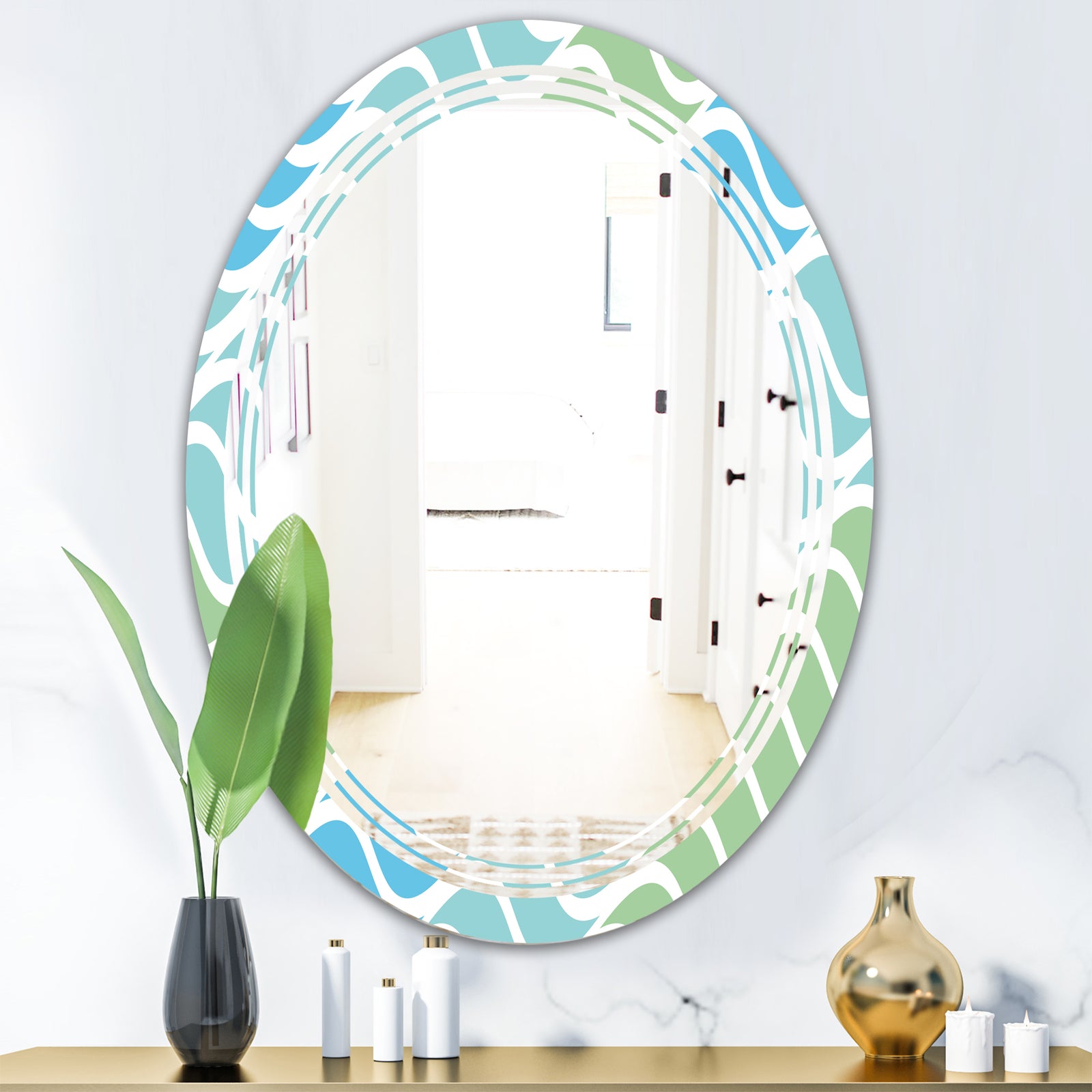 Abstract Design Retro Pattern II - Modern Round or Oval Wall Mirror - Triple C