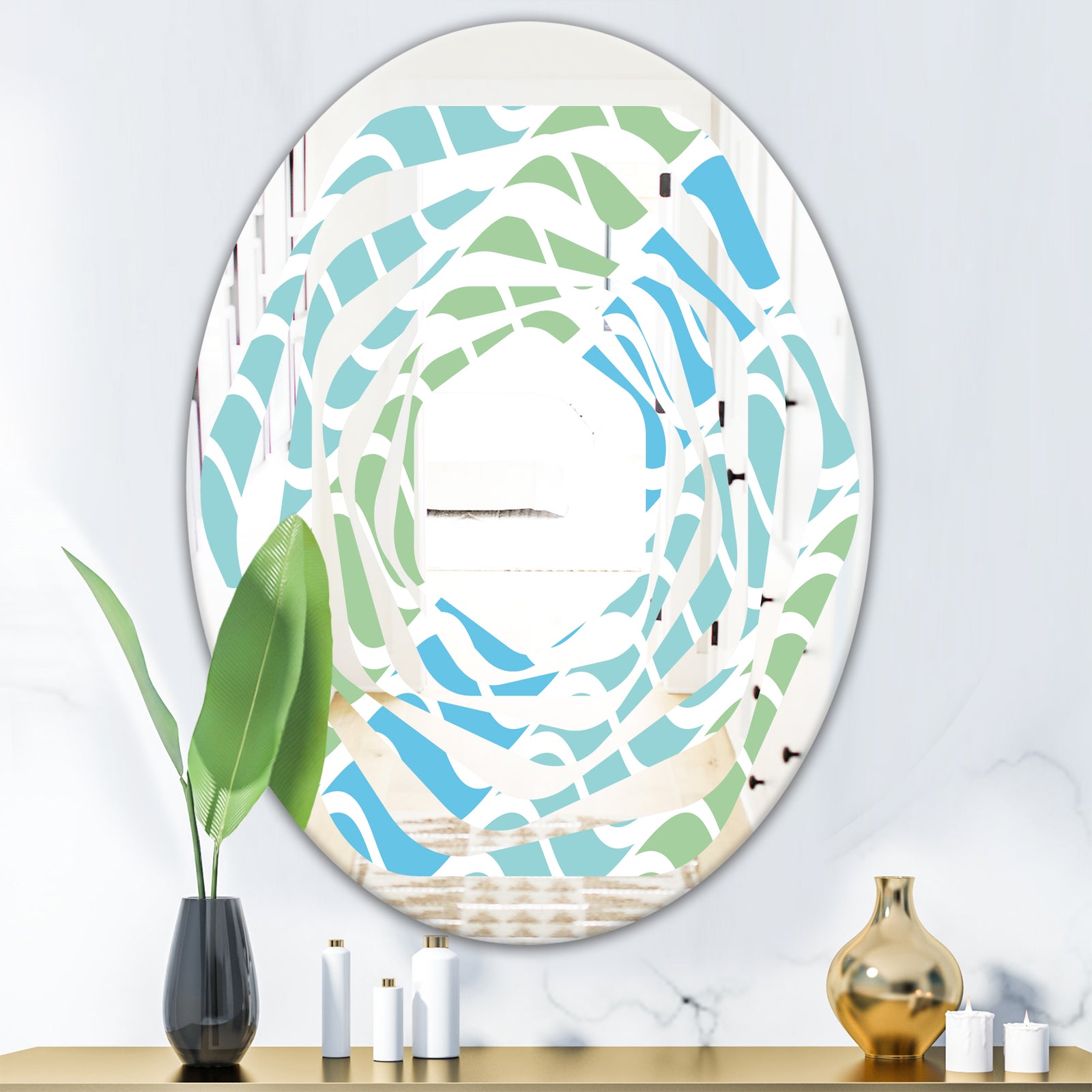 Abstract Design Retro Pattern II - Modern Round or Oval Wall Mirror - Whirl