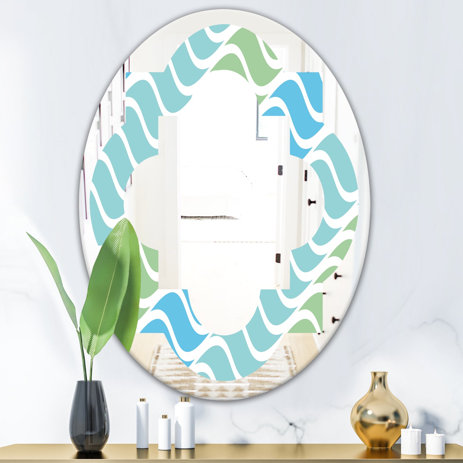 Abstract Design Retro Pattern II - Modern Round or Oval Wall Mirror - Quatrefoil
