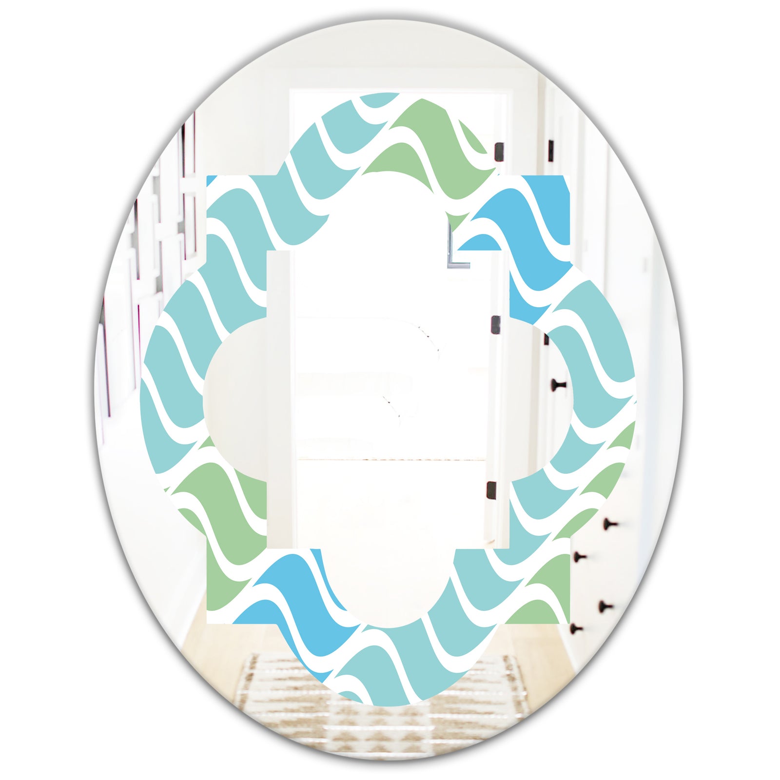 Abstract Design Retro Pattern II - Modern Round or Oval Wall Mirror - Quatrefoil