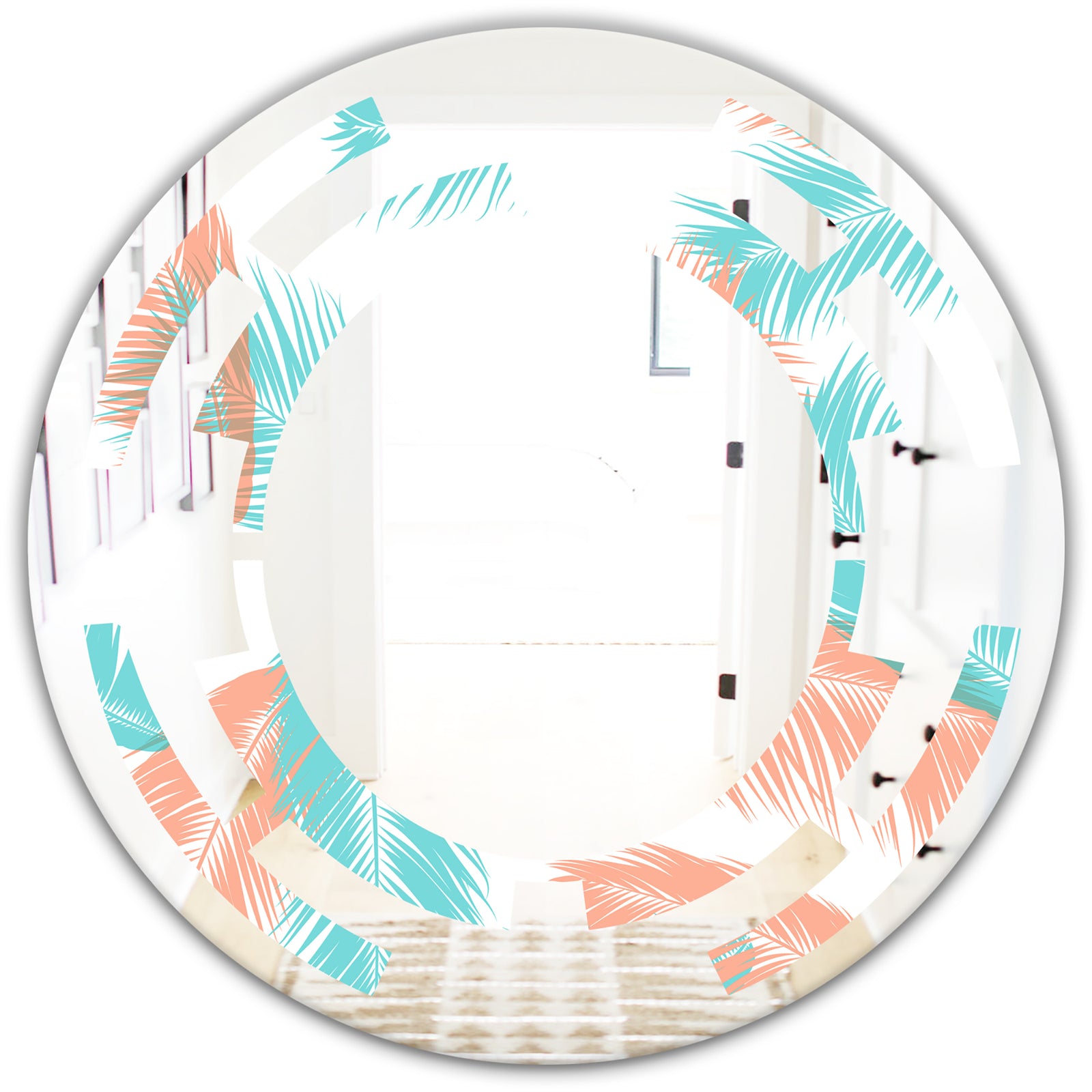 Retro Tropical Foliage II - Modern Round or Oval Wall Mirror - Space