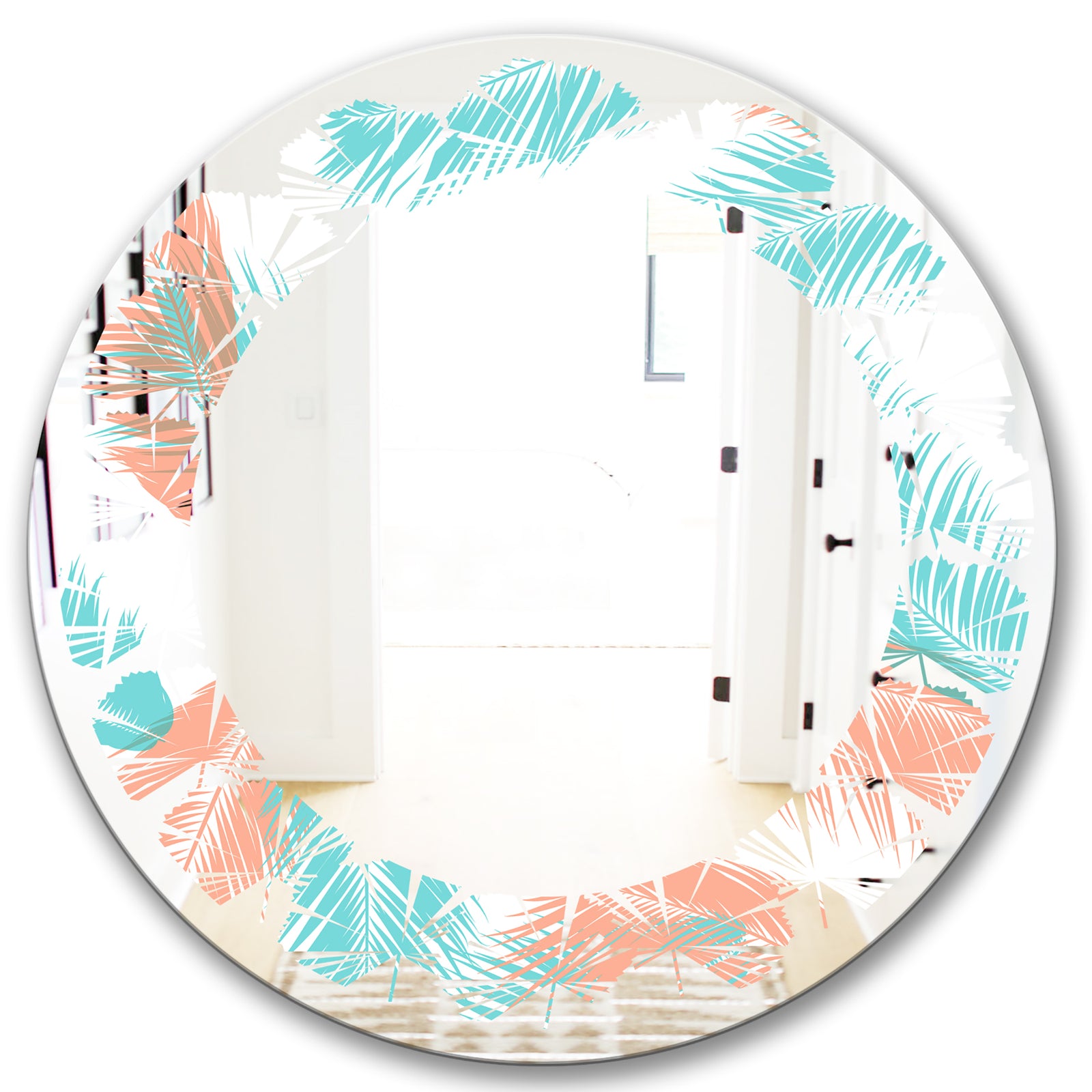 Retro Tropical Foliage II - Modern Round or Oval Wall Mirror - Leaves