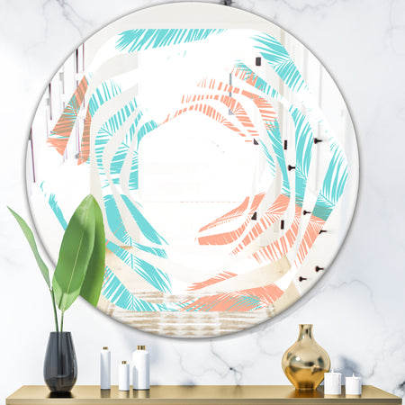 Retro Tropical Foliage II - Modern Round or Oval Wall Mirror - Whirl
