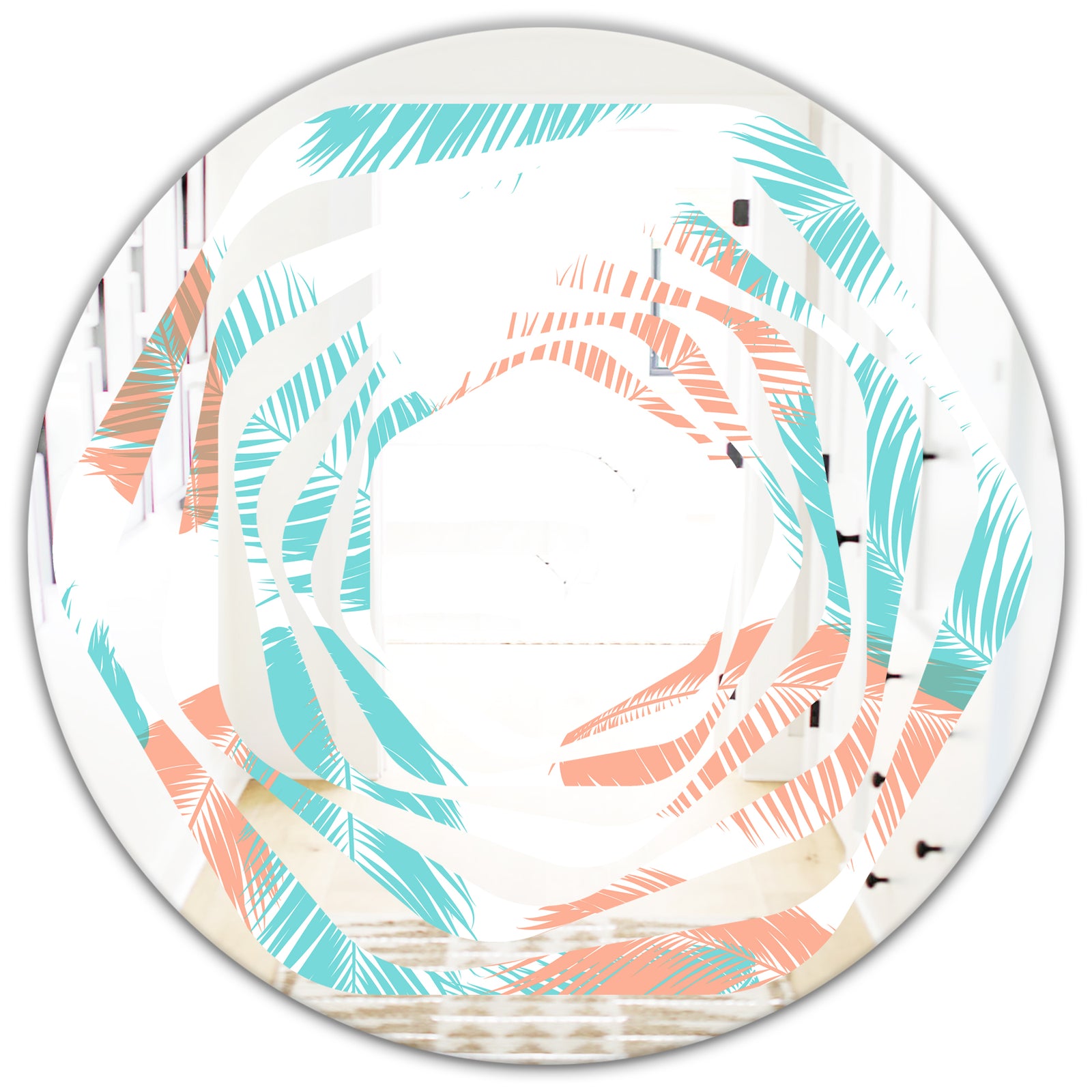 Retro Tropical Foliage II - Modern Round or Oval Wall Mirror - Whirl