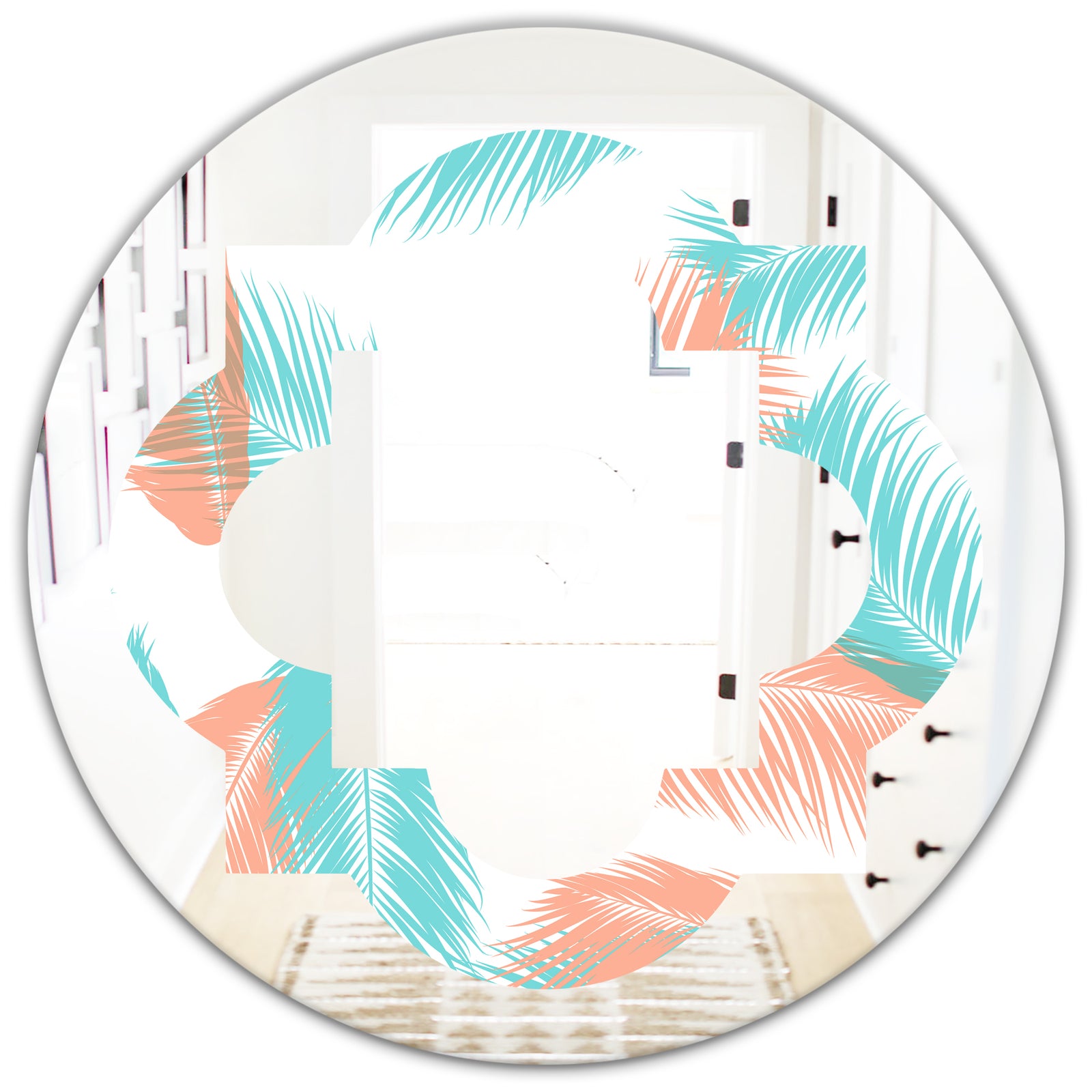 Retro Tropical Foliage II - Modern Round or Oval Wall Mirror - Quatrefoil